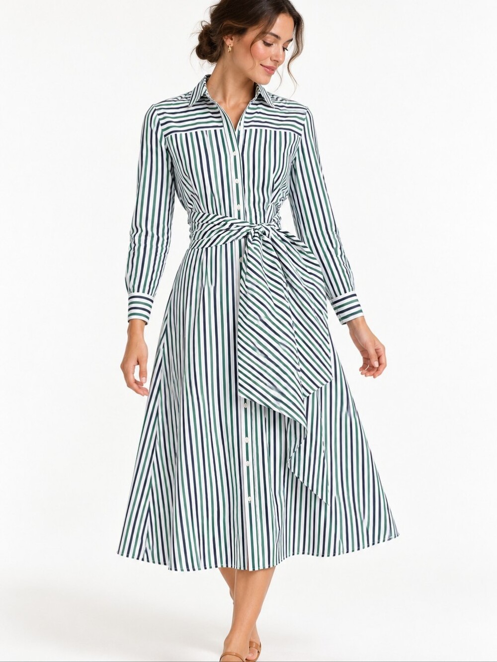J.Crew Striped Cotton Tie Waist Shirt Dress Size 2 Preppy Coastal Chic